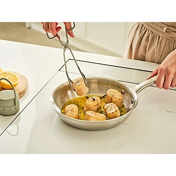 CHEF TOPF 5겹 스테인레스 스틸 프라이팬 8인치, 전체 5겹 클래드 구조 전문 등급 팬, 브러시 마감, 인덕션 조리 팬, 오븐 안전, 식기 세척기 사용 가능