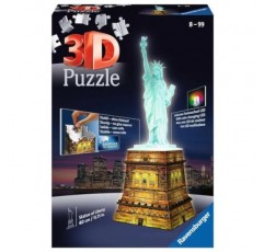 Ravensburger 자유의 여신상 나이트 에디션 108피스 어린이와 성인을 위한 3D 직소 퍼즐 - 손쉬운 클릭 기술로 조각들이 서로 완벽하게 들어맞는다는 의미, 갈색, 여러 가지