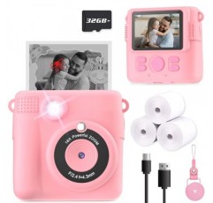 어린이를 위한 즉석 인쇄 카메라, 크리스마스 생일 선물 여아 남아 3-12세, HD 디지털 비디오 카메라 유아, 휴대용 장난감 3 4 5 6 7 8 9 10세 소녀 32GB SD 카드 포함 - 핑크