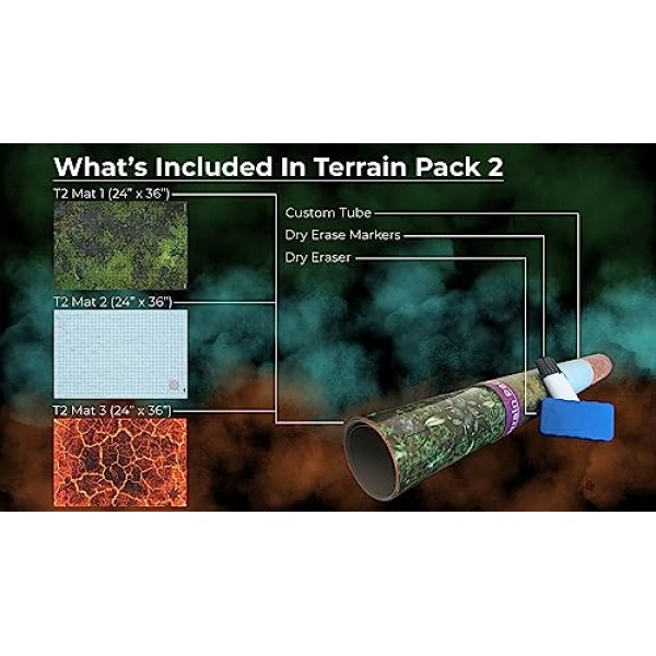 DND 배틀 매트 Ultimate 3 팩 스타터 세트 RPG 롤플레잉 게임용 액세서리 24 X 36 초내구성 비얼룩 건식/습식 지우기 프리미엄 비닐 배틀 그리드 지형 팩 2