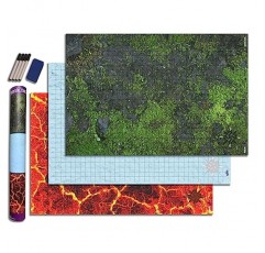 DND 배틀 매트 Ultimate 3 팩 스타터 세트 RPG 롤플레잉 게임용 액세서리 24 X 36 초내구성 비얼룩 건식/습식 지우기 프리미엄 비닐 배틀 그리드 지형 팩 2