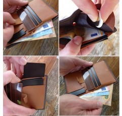 Will Fire® 클래식 슬림 지갑 최대 10장의 카드, 지폐, 에어태그 및 동전 수납칸을 수납할 수 있는 가죽 지갑, RFID 보호, 커피, 슬림 지갑