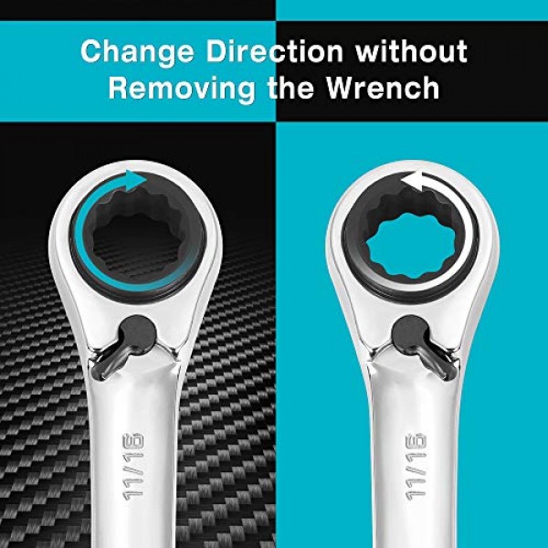 DURATCH 4-in-1 양면 래칫팅 박스 렌치 세트, SAE, 2피스, 5/16, 3/8, 7/16, 1/2 & 9/16, 5/8, 11/16, 3/4- 인치, CR-V 강철, 거울 광택, 롤링 파우치 포함