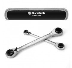 DURATCH 4-in-1 양면 래칫팅 박스 렌치 세트, SAE, 2피스, 5/16, 3/8, 7/16, 1/2 & 9/16, 5/8, 11/16, 3/4- 인치, CR-V 강철, 거울 광택, 롤링 파우치 포함