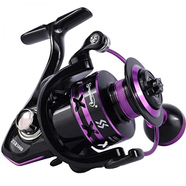 Sougayilang 낚시 릴, 경량 12+1 볼 베어링 5.0:1 기어비 민물용 매우 부드러운 보라색 스피닝 릴