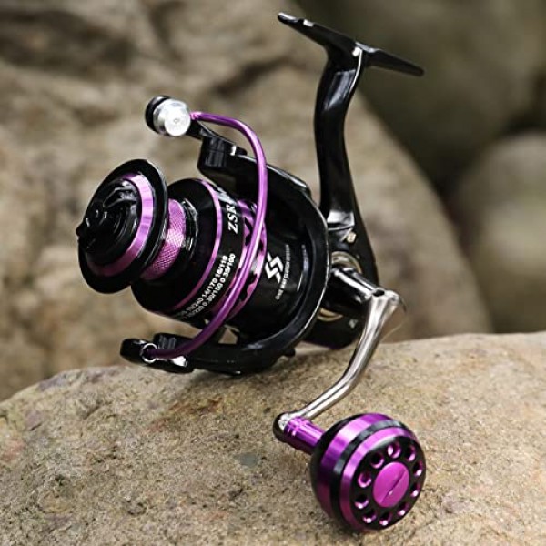 Sougayilang 낚시 릴, 경량 12+1 볼 베어링 5.0:1 기어비 민물용 매우 부드러운 보라색 스피닝 릴