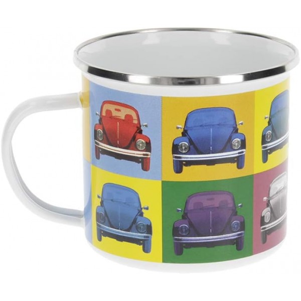 BRISA VW Collection - Volkswagen Classic Beetle Car Bug Enamel Coffee Mug, Tea Cup for Kitchen, Garage, Office - 캠핑 장비/선물 아이디어/기념품(디자인: 에나멜/멀티컬러) 1 Count(1팩) 멀티컬러 