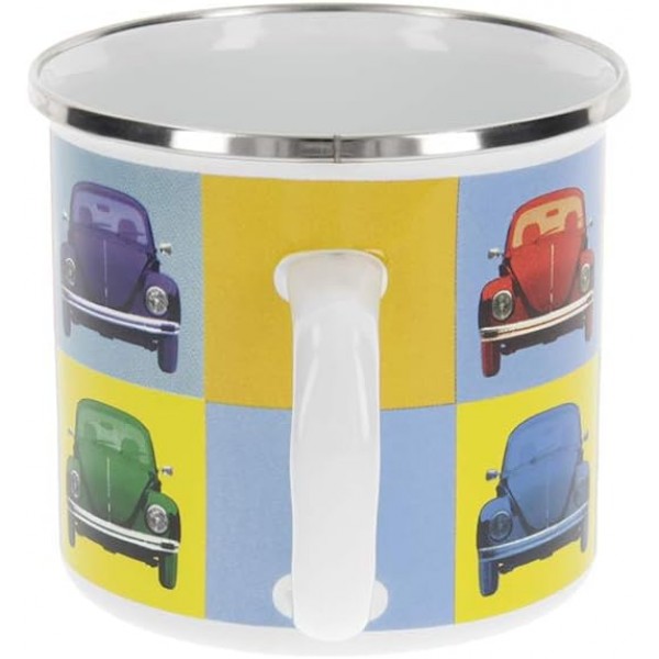 BRISA VW Collection - Volkswagen Classic Beetle Car Bug Enamel Coffee Mug, Tea Cup for Kitchen, Garage, Office - 캠핑 장비/선물 아이디어/기념품(디자인: 에나멜/멀티컬러) 1 Count(1팩) 멀티컬러 