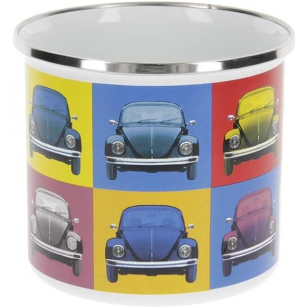 BRISA VW Collection - Volkswagen Classic Beetle Car Bug Enamel Coffee Mug, Tea Cup for Kitchen, Garage, Office - 캠핑 장비/선물 아이디어/기념품(디자인: 에나멜/멀티컬러) 1 Count(1팩) 멀티컬러 