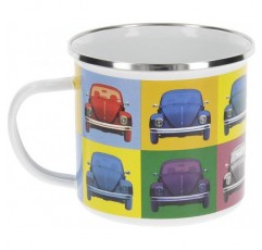 BRISA VW Collection - Volkswagen Classic Beetle Car Bug Enamel Coffee Mug, Tea Cup for Kitchen, Garage, Office - 캠핑 장비/선물 아이디어/기념품(디자인: 에나멜/멀티컬러) 1 Count(1팩) 멀티컬러 