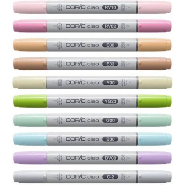 COPIC Ciao Marker My First Copic 스타터 세트, Copic Ciao 마커 10개, Copic 멀티라이너 2개, 연습용 선화 3개, 고급 본드지 A6 8장, 설명서