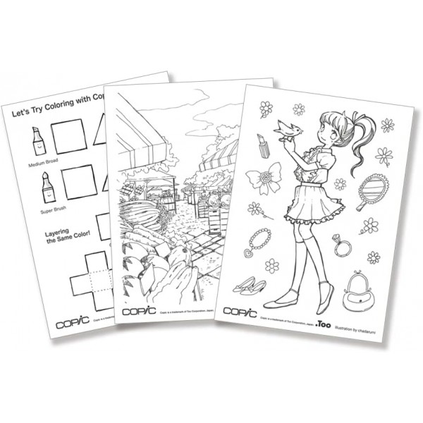 COPIC Ciao Marker My First Copic 스타터 세트, Copic Ciao 마커 10개, Copic 멀티라이너 2개, 연습용 선화 3개, 고급 본드지 A6 8장, 설명서