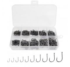 UCEC 500pcs 낚시 후크 세트 민물 바닷물 고탄소강 10가지 크기 메기 송어 미끼 낚시용 플라스틱 상자에 있는 작은 낚시 후크 색상 검정 또는 금색