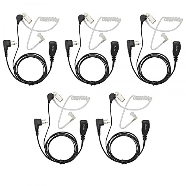 모토로라 CLS1410 CLS1110 BRP40 CP200 CP200D CP185 DTR650 RDU2020 RDU4100 RDU4160D RDU2080D RMU2040 RMU2080D(5팩)와 호환되는 마이크 2핀 어쿠스틱 튜브 헤드셋이 포함된 워키토키 이어폰