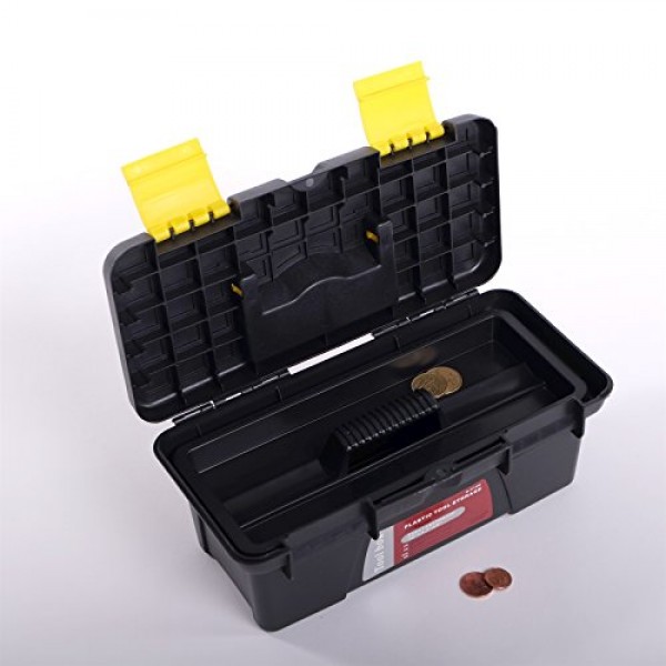 ANGLER 보관 상자, 25 x 12 x 10 cm, 검정색, 실용적인 재료 상자, 견고한 도구 상자