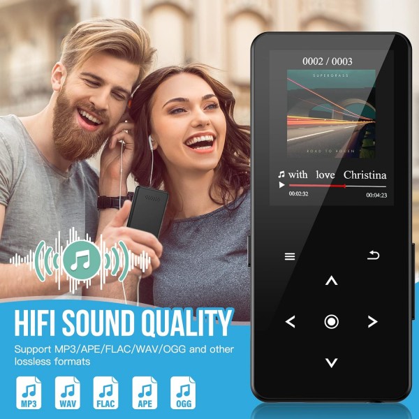 MP3 플레이어 Bluetooth 5.0 스포츠 음악 플레이어 32GB HiFi 무손실 오디오 워크맨 내장 HD 스피커, 비디오, 음성 녹음, FM 라디오, 전자책 리더기 최대 128GB 지원