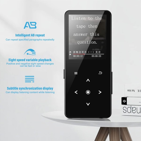 MP3 플레이어 Bluetooth 5.0 스포츠 음악 플레이어 32GB HiFi 무손실 오디오 워크맨 내장 HD 스피커, 비디오, 음성 녹음, FM 라디오, 전자책 리더기 최대 128GB 지원