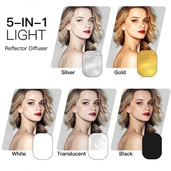 Godox 35x47인치/90x120cm 라이트 반사판 디퓨저, 5-in-1 휴대용 접이식 원형 멀티 디스크(스튜디오 촬영용 홀더 클립 및 가방 포함), 비디오 위치-금색, 은색, 흰색, 검은색, 