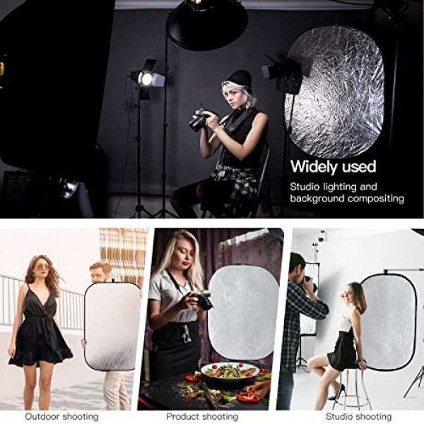 Godox 35x47인치/90x120cm 라이트 반사판 디퓨저, 5-in-1 휴대용 접이식 원형 멀티 디스크(스튜디오 촬영용 홀더 클립 및 가방 포함), 비디오 위치-금색, 은색, 흰색, 검은색, 