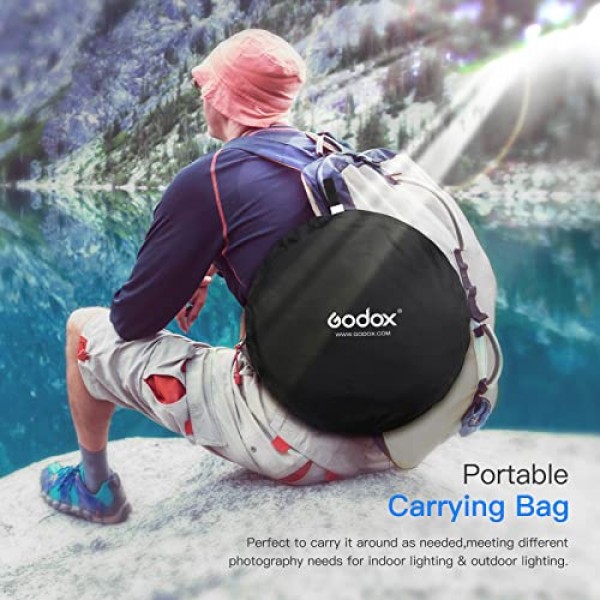 Godox 35x47인치/90x120cm 라이트 반사판 디퓨저, 5-in-1 휴대용 접이식 원형 멀티 디스크(스튜디오 촬영용 홀더 클립 및 가방 포함), 비디오 위치-금색, 은색, 흰색, 검은색, 