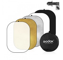 Godox 35x47인치/90x120cm 라이트 반사판 디퓨저, 5-in-1 휴대용 접이식 원형 멀티 디스크(스튜디오 촬영용 홀더 클립 및 가방 포함), 비디오 위치-금색, 은색, 흰색, 검은색, 