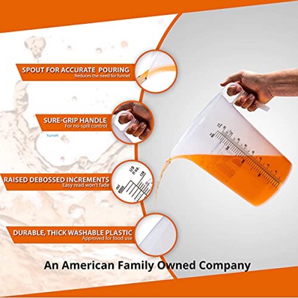 1갤런 128온스 계량 투수 - 편리한 변환 차트 - 강력한 식품 등급 - 잔디밭, 화학 풀, Ag, 가성소다, 가정 취미, 모터 오일, 유체에 적합 - Turnah Precision Products, Made in USA