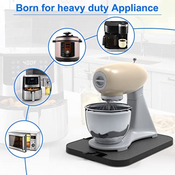 양방향 기기 롤링 트레이, 8개 바퀴 로드 110LBS 헤비듀티 스탠드 믹서 에어 프라이어 커피 메이커 및 블렌더용 추가 폭 슬라이딩 트레이 액세서리, 폭 16.9 x 깊이 12.8