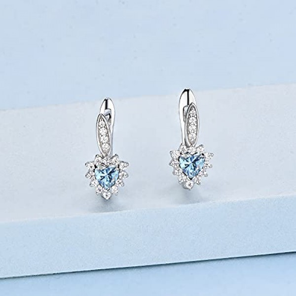 JO WISDOM 크리올 귀걸이 매달려 타원형 하트 실버 925 여성용 3A 지르코니아 9월 탄생석 사파이어 컬러, 여성용 주얼리
