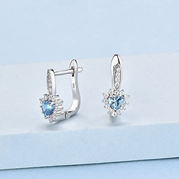 JO WISDOM 크리올 귀걸이 매달려 타원형 하트 실버 925 여성용 3A 지르코니아 9월 탄생석 사파이어 컬러, 여성용 주얼리