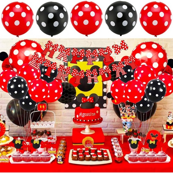 Miickey 테마 파티 장식 생일 파티 세트, BESTZY Miickey 풍선 레드 블랙 풍선 미키 1 생일 테마 파티 용품 테마 생일 파티 장식, 베이비 샤워 용품