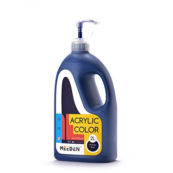 펌프 뚜껑이 있는 MEEDEN 프탈로 블루 아크릴 페인트, 1/2 갤런(2L /67.6 온스.) 헤비 바디 무독성 풍부한 안료 색상, 미술 수업, 벽화, 페인팅 파티 및 창의적인 DIY에 적합