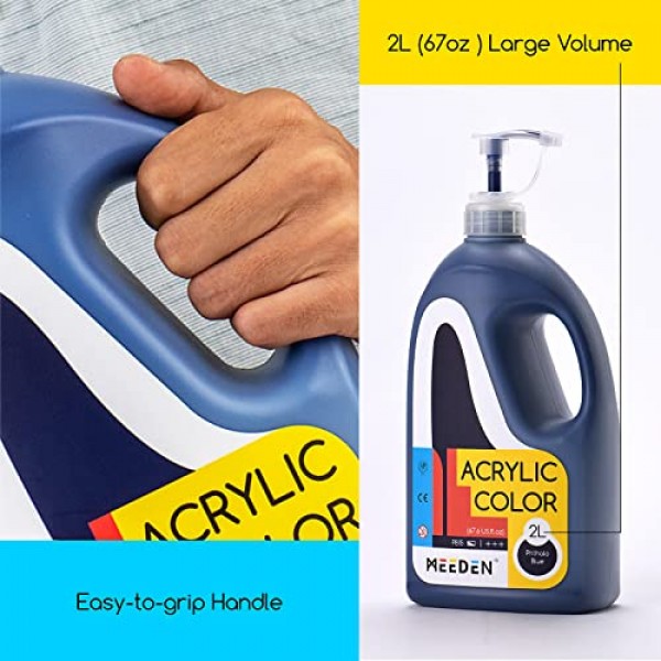 펌프 뚜껑이 있는 MEEDEN 프탈로 블루 아크릴 페인트, 1/2 갤런(2L /67.6 온스.) 헤비 바디 무독성 풍부한 안료 색상, 미술 수업, 벽화, 페인팅 파티 및 창의적인 DIY에 적합