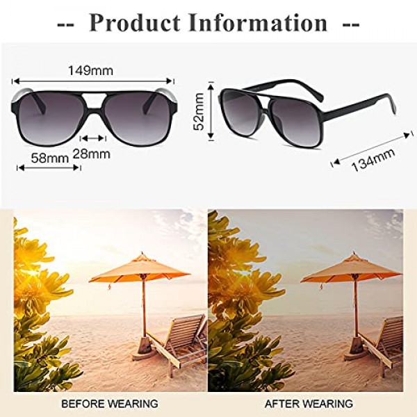 Grainas 70s 빈티지 레트로 선글라스 남성 여성 유니섹스 자외선 차단 400 여성 남성 클래식 대형 프레임 안경 (옐로우 + 브라운)