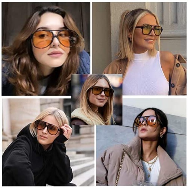 Grainas 70s 빈티지 레트로 선글라스 남성 여성 유니섹스 자외선 차단 400 여성 남성 클래식 대형 프레임 안경 (옐로우 + 브라운)