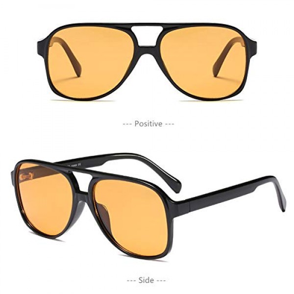 Grainas 70s 빈티지 레트로 선글라스 남성 여성 유니섹스 자외선 차단 400 여성 남성 클래식 대형 프레임 안경 (옐로우 + 브라운)