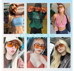 Grainas 70s 빈티지 레트로 선글라스 남성 여성 유니섹스 자외선 차단 400 여성 남성 클래식 대형 프레임 안경 (옐로우 + 브라운)