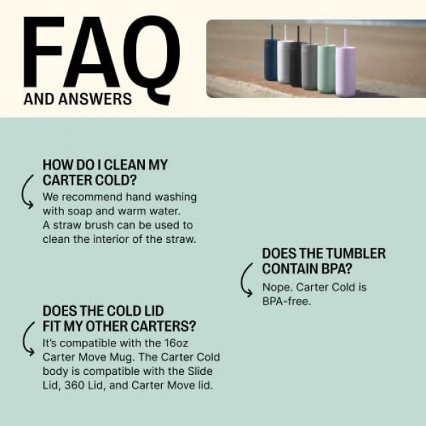 Fellow 물, 아이스티, 커피, 스무디, 아이스 커피 등을 위한 16온스 카터 콜드 여행용 머그 - 유출 방지 뚜껑과 빨대가 포함된 스테인리스 스틸 진공 단열 아이스 커피 텀