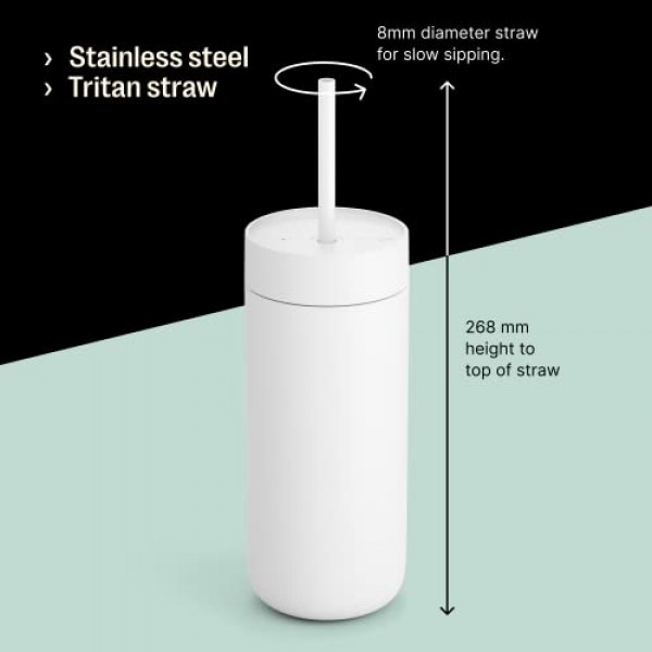 Fellow 물, 아이스티, 커피, 스무디, 아이스 커피 등을 위한 16온스 카터 콜드 여행용 머그 - 유출 방지 뚜껑과 빨대가 포함된 스테인리스 스틸 진공 단열 아이스 커피 텀