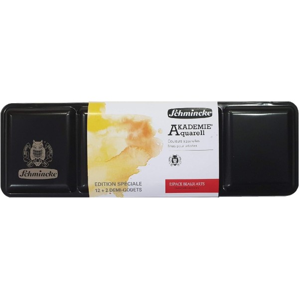 Schmincke Academy, 수채화 물감 상자, 기본 모음 14 x 1/2 팬 + 10개의 추가 1/2 팬용 공간 n