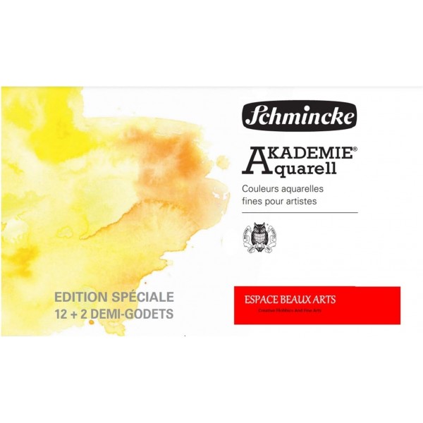 Schmincke Academy, 수채화 물감 상자, 기본 모음 14 x 1/2 팬 + 10개의 추가 1/2 팬용 공간 n