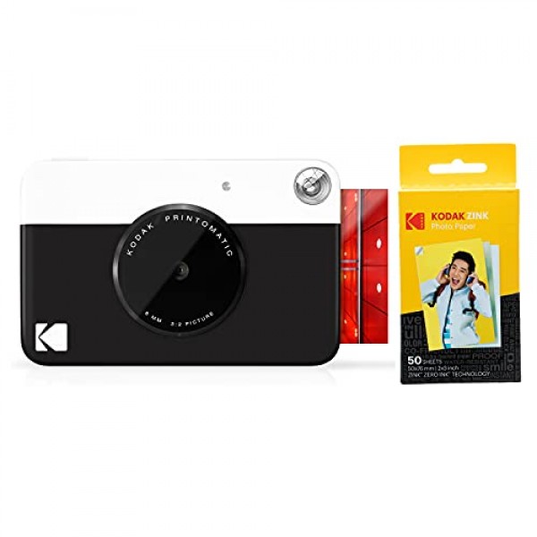 Kodak PRITOMATIC 디지털 즉석 인쇄 카메라(검은색) 및 Kodak 2ʺx3ʺ 프리미엄 ZINK 인화지(50매)