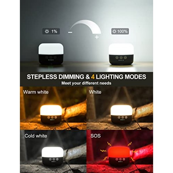 ZMNT LED 캠핑 랜턴 충전식 1000LM, 최대 300H 작동 시간 캠핑 텐트 라이트, 허리케인, 정전, 가정, 하이킹, 방수, 검정색용 6700mAh 비상 조명