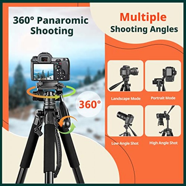 여행용 가방이 포함된 Torjim 74인치 카메라 삼각대, 무선 리모컨 및 휴대폰 홀더가 포함된 확장형 휴대폰 삼각대 스탠드, 모든 카메라/iPhone/Android/스포츠 카메라와 호환