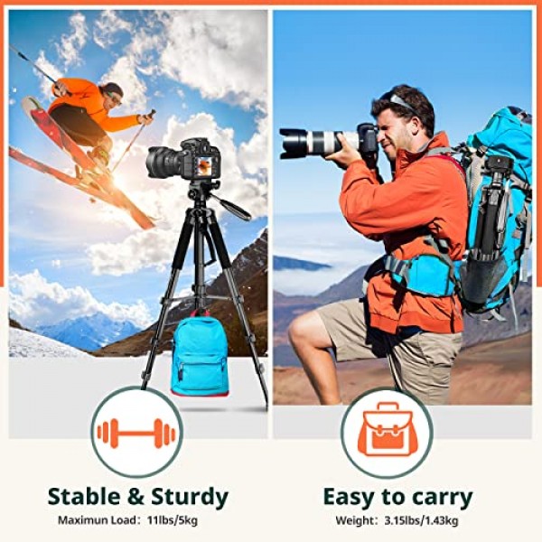 여행용 가방이 포함된 Torjim 74인치 카메라 삼각대, 무선 리모컨 및 휴대폰 홀더가 포함된 확장형 휴대폰 삼각대 스탠드, 모든 카메라/iPhone/Android/스포츠 카메라와 호환