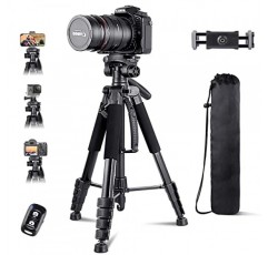 여행용 가방이 포함된 Torjim 74인치 카메라 삼각대, 무선 리모컨 및 휴대폰 홀더가 포함된 확장형 휴대폰 삼각대 스탠드, 모든 카메라/iPhone/Android/스포츠 카메라와 호환