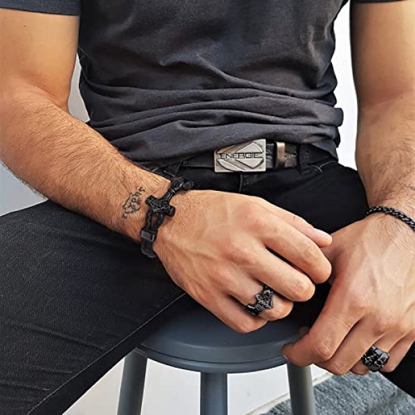 Bandmax 남성용 가죽 팔찌 토르의 망치/해골/프리메이슨 맞춤형 팔찌 커프 팔찌 (자석 마감 팔찌 액세서리 포함)