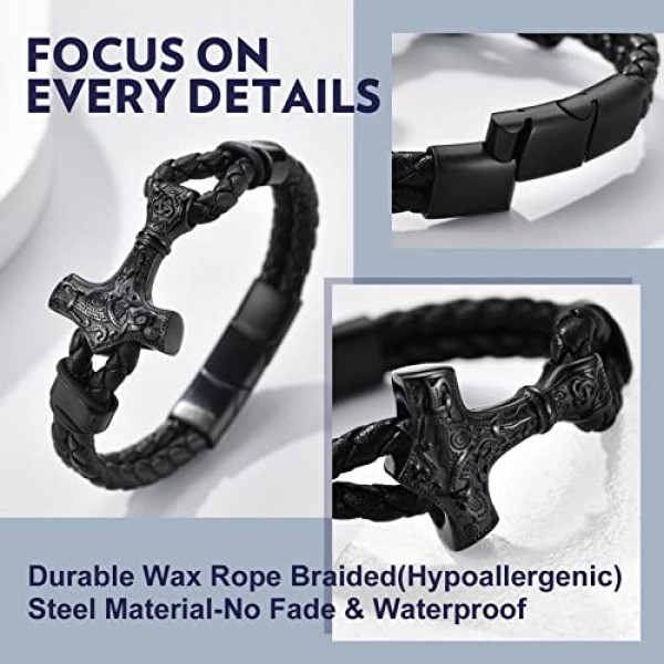 Bandmax 남성용 가죽 팔찌 토르의 망치/해골/프리메이슨 맞춤형 팔찌 커프 팔찌 (자석 마감 팔찌 액세서리 포함)