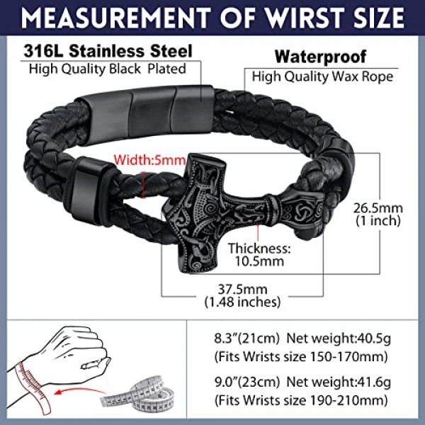 Bandmax 남성용 가죽 팔찌 토르의 망치/해골/프리메이슨 맞춤형 팔찌 커프 팔찌 (자석 마감 팔찌 액세서리 포함)