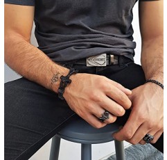 Bandmax 남성용 가죽 팔찌 토르의 망치/해골/프리메이슨 맞춤형 팔찌 커프 팔찌 (자석 마감 팔찌 액세서리 포함)