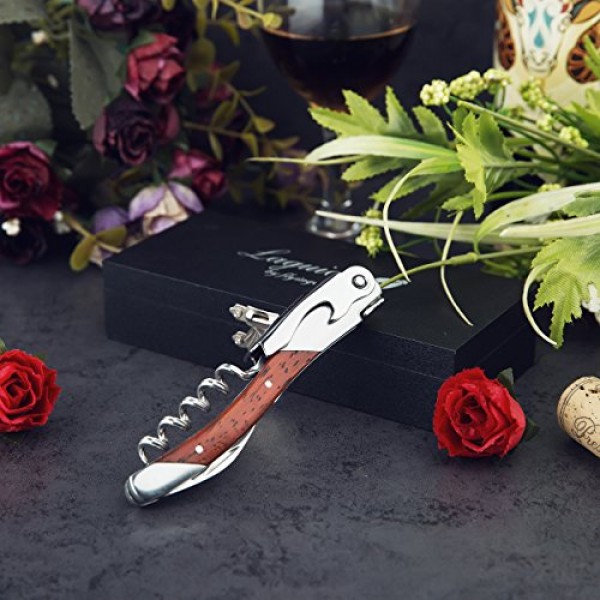 Laguiole By FlyingColors 와인 오프너 소믈리에 전문 웨이터의 코르크따개. 장미 나무 손잡이, 나무 선물 상자